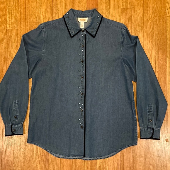 Talbots Tops - Talbots Denim Shirt With Embroidered Trim Size Small